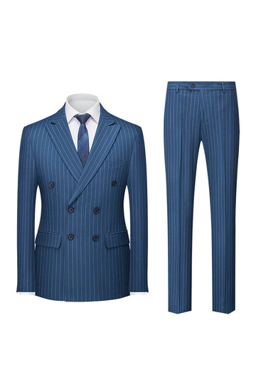 Navy Pinstriped Peak Lapel 3 Piece menns formelle dresser